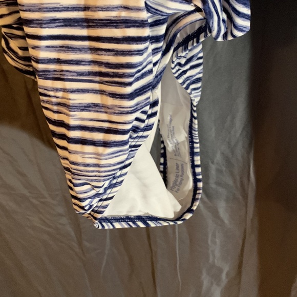 Time and Tru One Piece Blue and White Criss Cross Back Bathing Suit - Picture 2 of 3